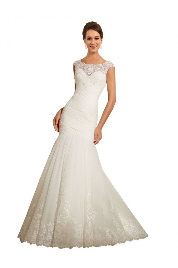 Marfil Sirena Barco Cola capilla Tul Encaje Vestidos de novia Descuento