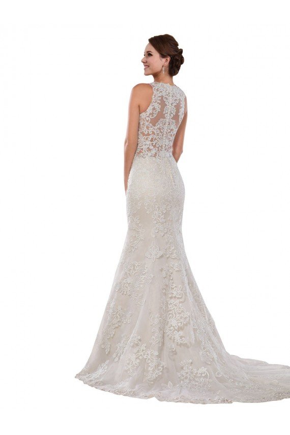 Marfil Sirena Cuello Alto Cola capilla Encaje Vestidos de novia Descuento