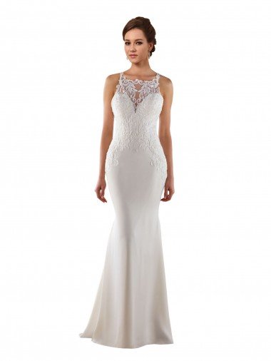 Marfil Sirena Cuello de Corazón Barrer tren Encaje Crepé Elástico Vestidos de novia Descuento