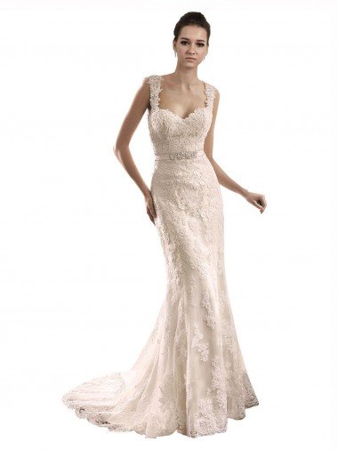 Marfil Sirena Cuello de Corazón Cola capilla Tul Encaje Vestidos de novia Descuento