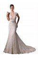 Marfil Sirena Halter Cuello en V Cola capilla Encaje Vestidos de novia Descuento
