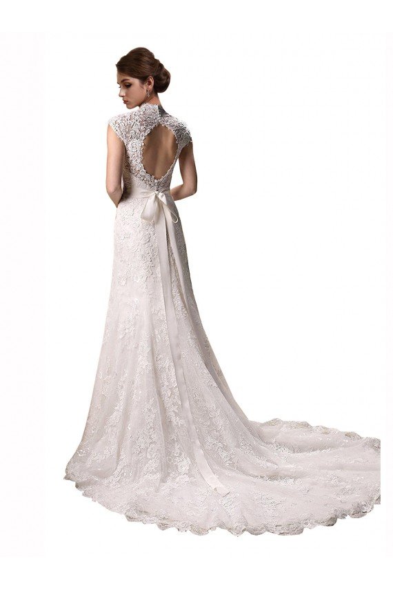 Marfil Sirena Halter Cuello en V Cola capilla Encaje Vestidos de novia Descuento