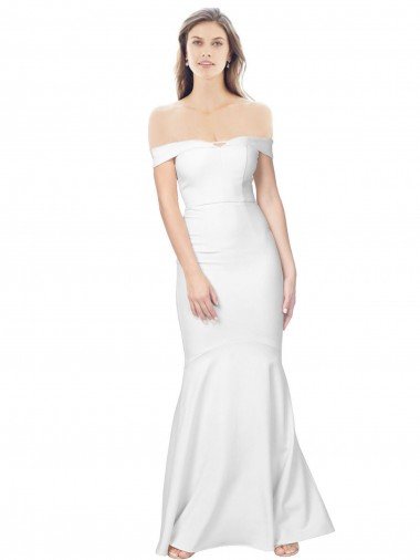Marfil Sirena Hombros Descubiertos Crepé Elástico Largo Formales Vestidos de dama de honor / Vestidos de fiesta Descuento