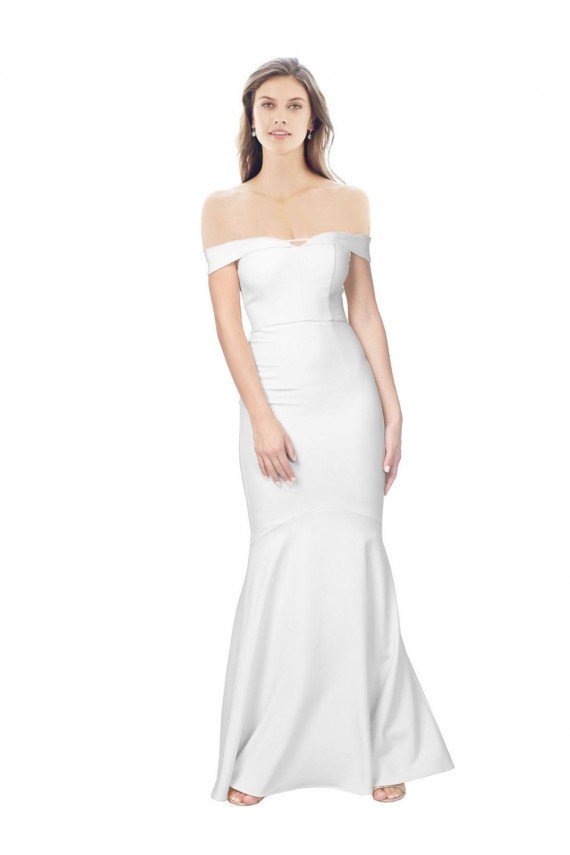 Marfil Sirena Hombros Descubiertos Crepé Elástico Largo Formales Vestidos de dama de honor / Vestidos de fiesta Descuento