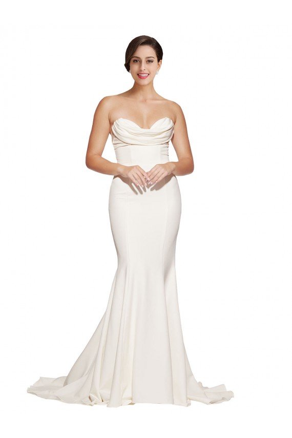 Marfil Sirena Sin tirantes Barrer tren Satén elástico Largo Formales Vestidos de dama de honor / Vestidos de fiesta Descuento