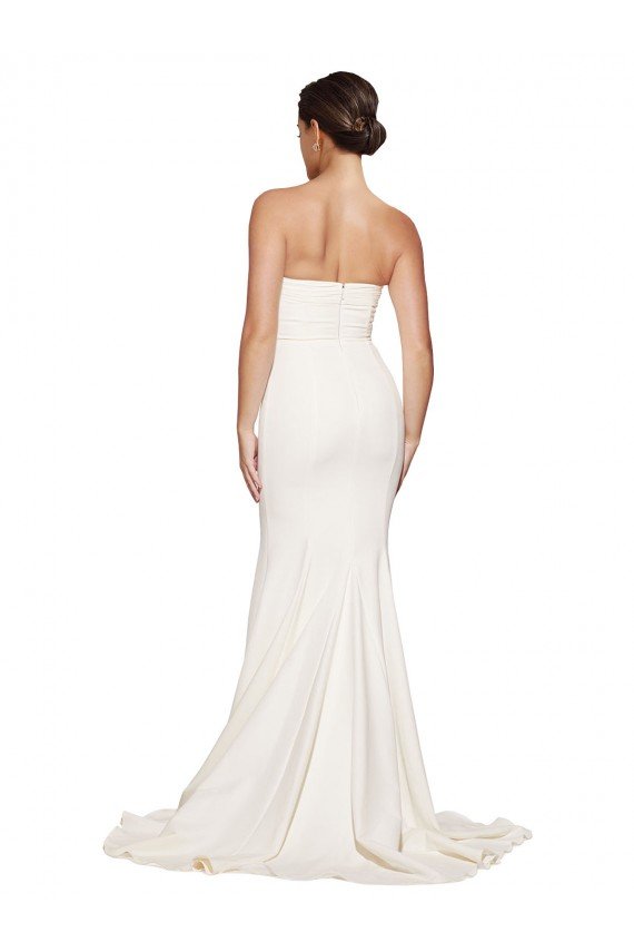 Marfil Sirena Sin tirantes Barrer tren Satén elástico Largo Formales Vestidos de dama de honor / Vestidos de fiesta Descuento