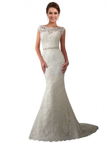 Marfil Sirena Ilusión Cola capilla Tul Encaje Vestidos de novia Descuento
