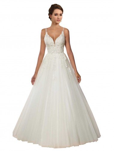 Marfil Tirantes espagueti Cola capilla Tul Encaje Boho Vestidos de novia Descuento