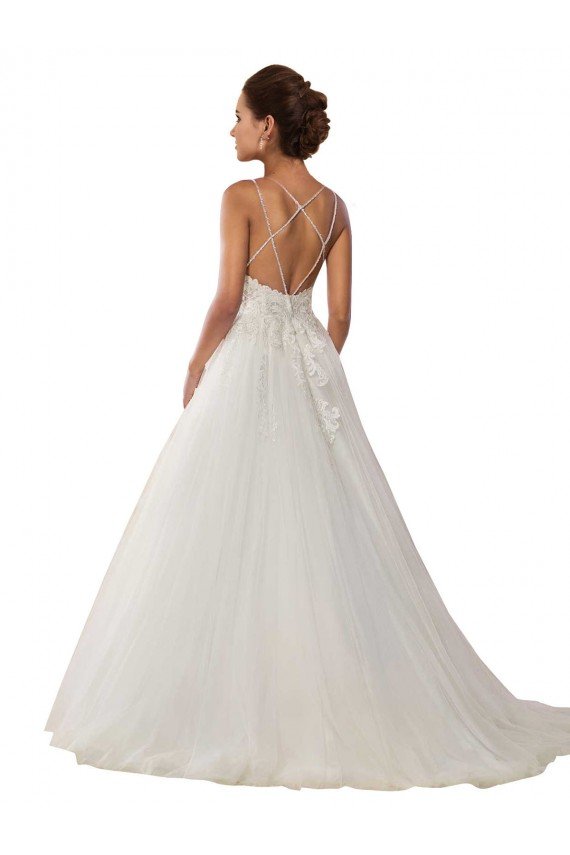 Marfil Tirantes espagueti Cola capilla Tul Encaje Boho Vestidos de novia Descuento
