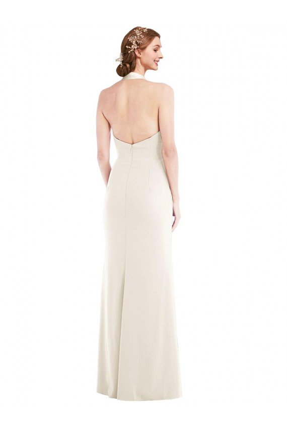 Marfil Trompeta Halter Crepé Elástico Largo Vestidos de dama de honor / Vestidos de fiesta Descuento