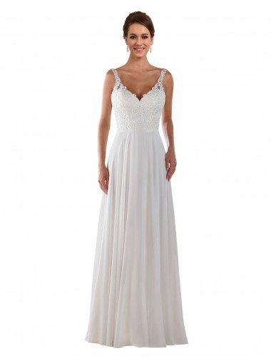 Marfil línea A Cuello de Corazón Cola capilla Gasa Clásico Boho Vestidos de novia Descuento