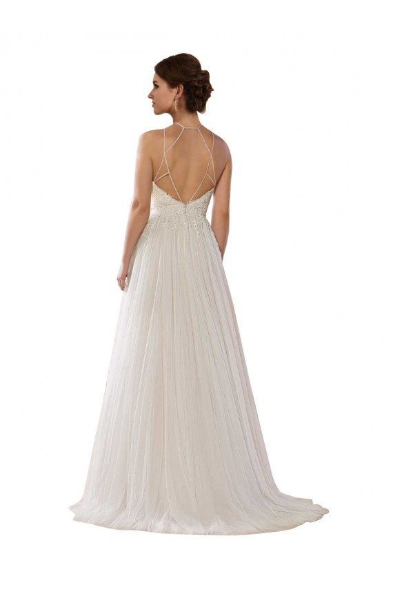 Marfil línea A Ilusión Barrer tren Tul Vestidos de novia Descuento