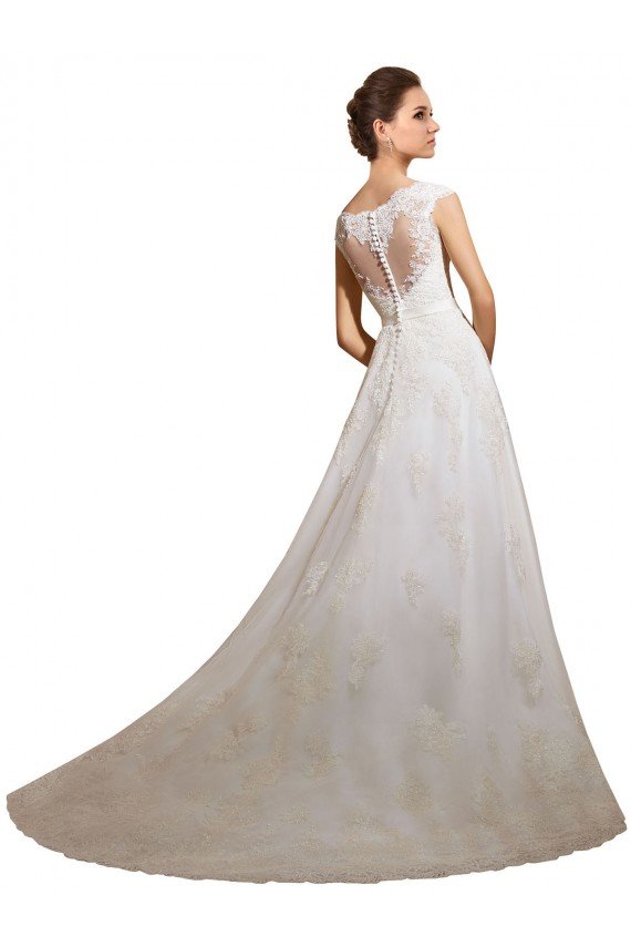 Marfil línea A Ilusión Cola capilla Tul Encaje Clásico Vestidos de novia Descuento