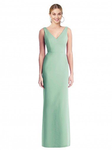 Menta Verde Trompeta Cuello en V Gasa Largo Vestidos de dama de honor Descuento