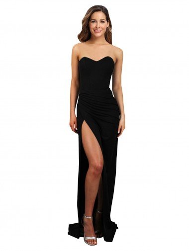Negro Columna Cuello de Corazón Sin tirantes Cuello Alto Crepé Elástico Largo Formales Vestidos de dama de honor / Vestidos de fiesta Descuento