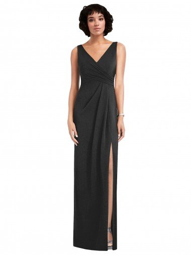 Negro Cubierta Cuello en V Spandex Largo Formales Vestidos de dama de honor / Vestidos de fiesta Descuento
