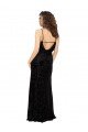 Negro Cubierta Cuello en V Terciopelo floral Terciopelo Elástico Largo Vestidos de dama de honor Descuento