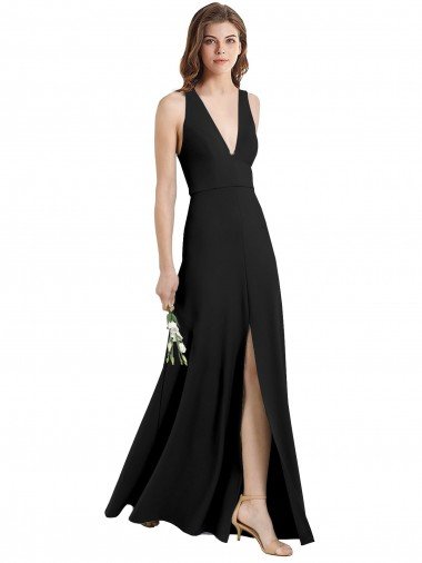 Negro Cubierta Halter Cuello en V Crepé Elástico Largo Formales Vestidos de dama de honor / Vestidos de fiesta Descuento