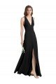 Negro Cubierta Halter Cuello en V Crepé Elástico Largo Formales Vestidos de dama de honor / Vestidos de fiesta Descuento