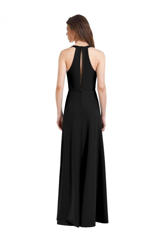 Negro Cubierta Halter Cuello en V Crepé Elástico Largo Formales Vestidos de dama de honor / Vestidos de fiesta Descuento