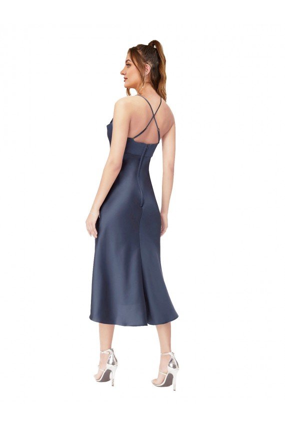 Negro Cubierta Midi Satén sedoso Corto Asimétrico Formales Vestidos de dama de honor / Vestidos de fiesta / Vestidos de cóctel Descuento