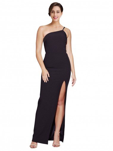 Negro Cubierta Un Hombre Sin tirantes Crepé Elástico Largo Formales Vestidos de dama de honor / Vestidos de fiesta Descuento
