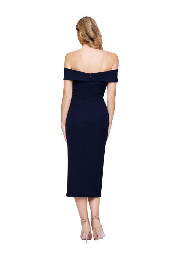 Azul marina oscuro Sirena Hombros Descubiertos Midi Crepé Elástico Corto Formales Vestidos de dama de honor / Vestidos de fiesta / Vestidos de cóctel Descuento