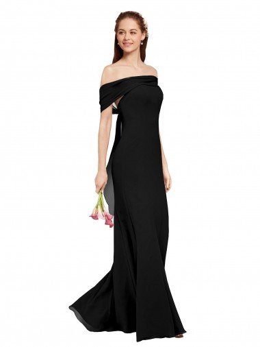 Negro Sirena Hombros Descubiertos Gasa Largo Vestidos de dama de honor / Vestidos de fiesta Descuento