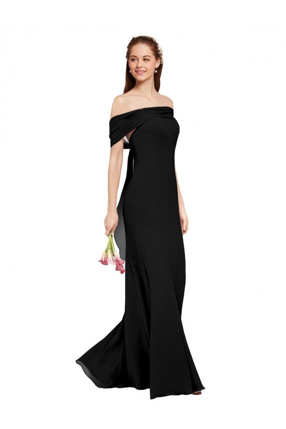 Negro Sirena Hombros Descubiertos Gasa Largo Vestidos de dama de honor / Vestidos de fiesta Descuento