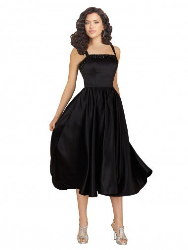 Negro línea A Cuadrado Satén Corto Vestidos de dama de honor / Vestidos de fiesta / Vestidos de cóctel Descuento