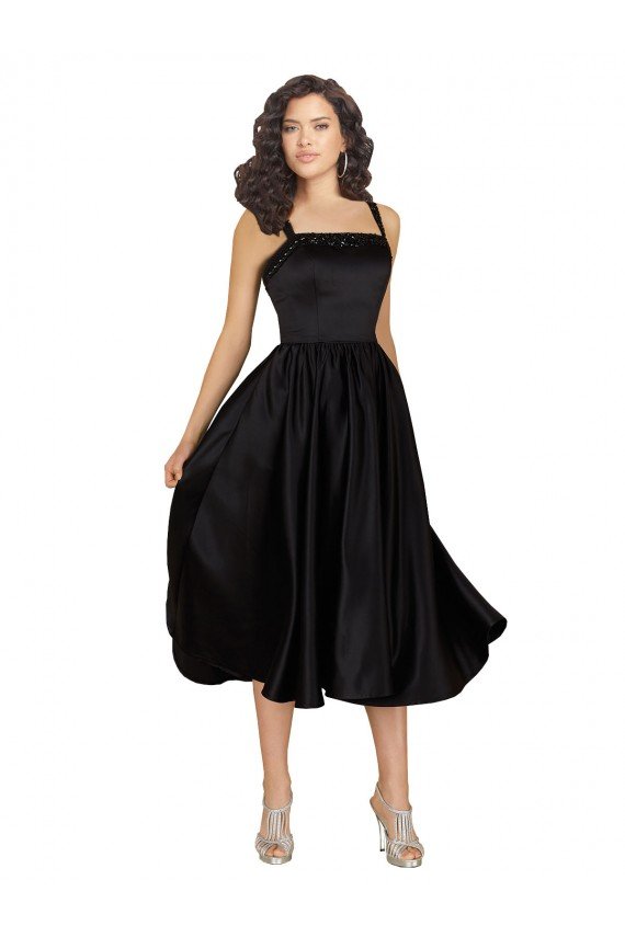 Negro línea A Cuadrado Satén Corto Vestidos de dama de honor / Vestidos de fiesta / Vestidos de cóctel Descuento