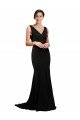 Negro línea A Cuello en V Barrer tren Satén sedoso Largo Formales Vestidos de dama de honor / Vestidos de fiesta Descuento