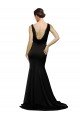 Negro línea A Cuello en V Barrer tren Satén sedoso Largo Formales Vestidos de dama de honor / Vestidos de fiesta Descuento