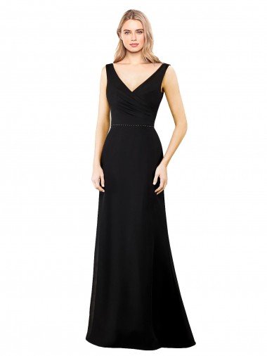 Negro línea A Cuello en V Gasa Largo Vestidos de dama de honor / Vestidos de fiesta Descuento