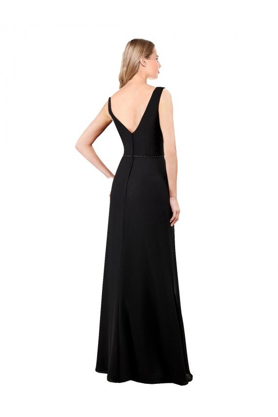 Negro línea A Cuello en V Gasa Largo Vestidos de dama de honor / Vestidos de fiesta Descuento