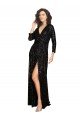 Negro línea A Cuello en V Lentejuela Largo Formales Vestidos de dama de honor / Vestidos de fiesta Descuento