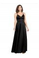 Negro línea A Cuello en V Satén sedoso Largo Formales Vestidos de dama de honor / Vestidos de fiesta Descuento