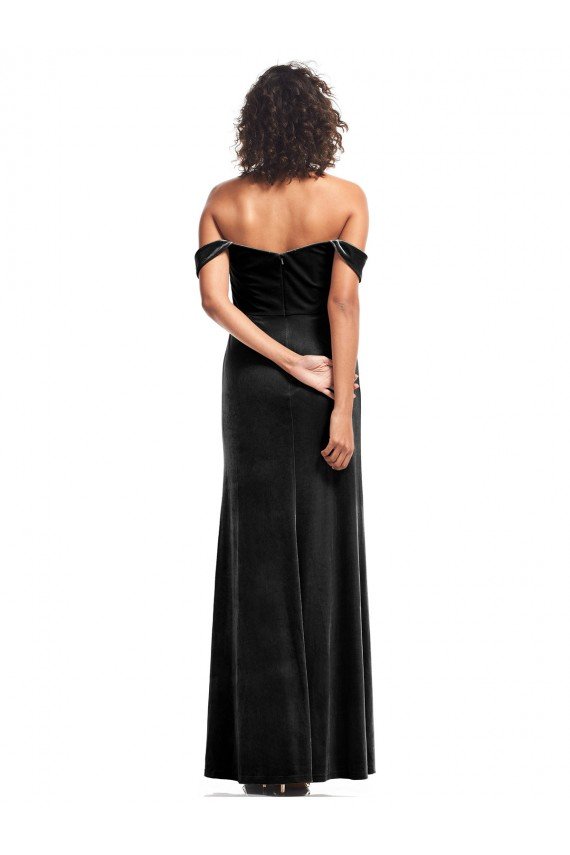 Negro línea A Hombros Descubiertos Sin tirantes Terciopelo Elástico Largo Formales Vestidos de dama de honor / Vestidos de fiesta Descuento