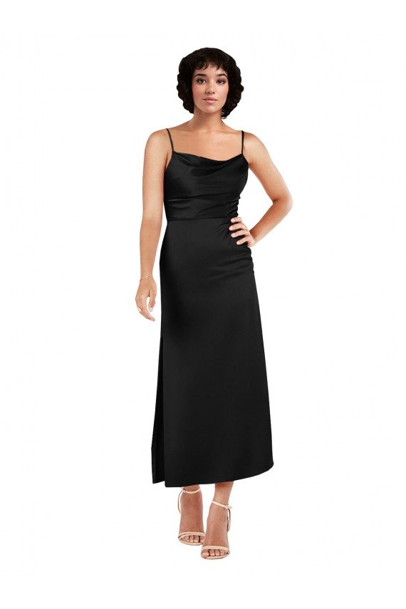Negro línea A Tirantes espagueti Satén sedoso Corto Formales Vestidos de dama de honor / Vestidos de fiesta / Vestidos de cóctel Descuento