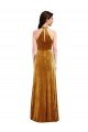 Oro Trompeta Halter Cuello Alto Terciopelo Elástico Largo Vestidos de dama de honor / Vestidos de fiesta Descuento