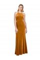 Oro línea A Halter Cuello Alto Terciopelo Elástico Largo Formales Vestidos de dama de honor / Vestidos de fiesta Descuento