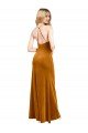 Oro línea A Halter Cuello Alto Terciopelo Elástico Largo Formales Vestidos de dama de honor / Vestidos de fiesta Descuento