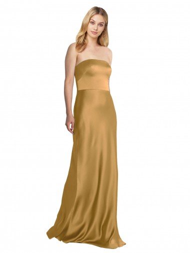 Oro línea A Sin tirantes Satén elástico Largo Formales Vestidos de dama de honor / Vestidos de fiesta Descuento