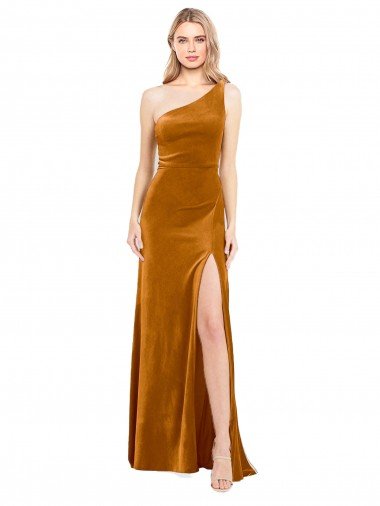Oro línea A Un Hombre Terciopelo Elástico Largo Formales Vestidos de dama de honor / Vestidos de fiesta Descuento
