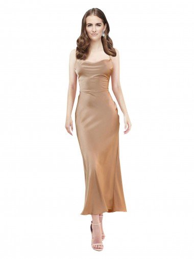 Oro rosa Cubierta Midi Satén sedoso Corto Formales Vestidos de dama de honor / Vestidos de fiesta / Vestidos de cóctel Descuento