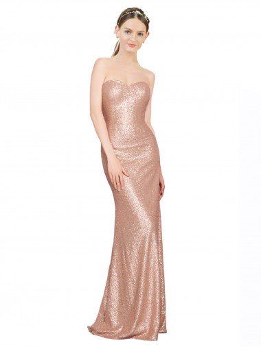 Oro rosa línea A Cuello de Corazón Lentejuela Largo Formales Vestidos de dama de honor / Vestidos de fiesta Descuento