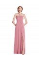 Piel rosa línea A Halter Gasa Largo Vestidos de dama de honor Descuento