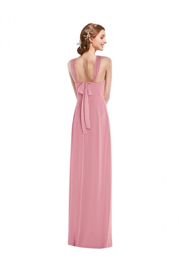 Piel rosa línea A Halter Gasa Largo Vestidos de dama de honor Descuento
