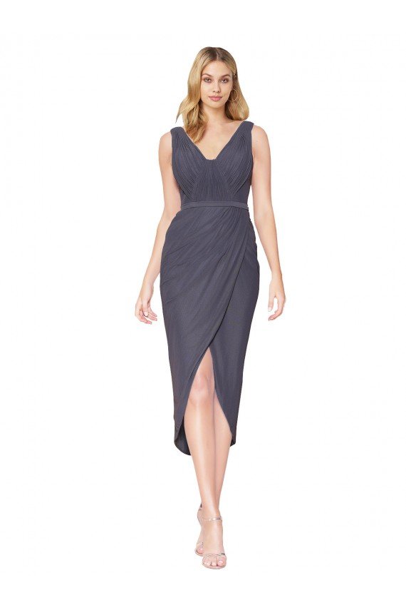 Pizarra gris Sirena Cuello en V Cuello Alto Cóctel Gasa Corto Asimétrico Formales Vestidos de dama de honor / Vestidos de fiesta Descuento