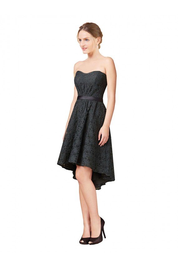 Pizarra gris línea A Cuello de Corazón Encaje Corto Asimétrico Vestidos de dama de honor / Vestidos de cóctel / Vestidos para homecoming Descuento